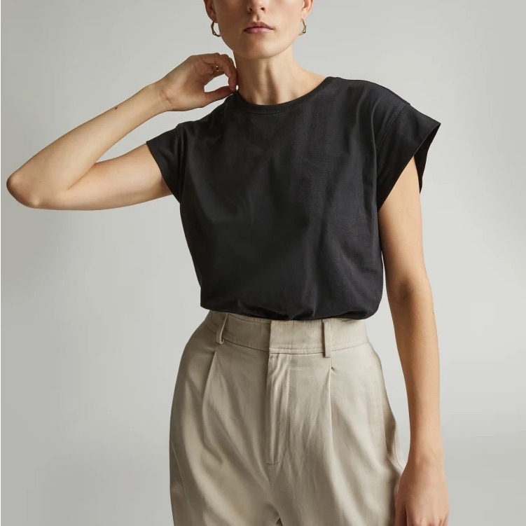 Everlane Navy Blue Higher Neck Cotton Crew Top Medium